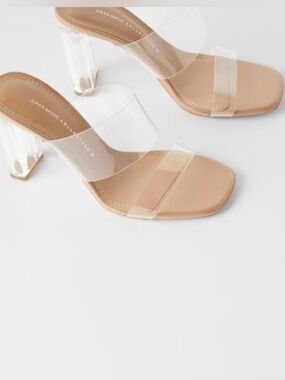 Zara Basic Collection vinyl sandals, transparent straps methacrylate block heel